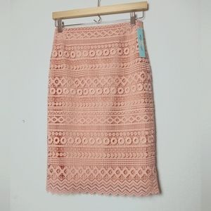 Antonio Melanie Jeni Pencil Skirt Lace Women's Size 0 Blush Cool Lagoon
